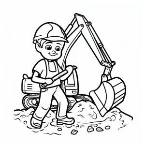 Bagger beim Heben von Baumstämmen - Bagger auf der Baustelle Ausmalmotiv