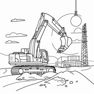 Bagger und Sonnenuntergang auf der Baustelle - Bagger und Sonnenuntergang auf der Baustelle