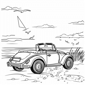 Cabriolet am Strand - Cabriolet am Strand Ausmalbild