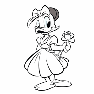 Daisy Duck - Daisy Ente Malvorlage mit Rose