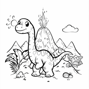 Dinosaurier und Vulkaneruption - Dinosaurier und Vulkan - Ausmalbild