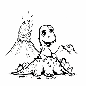 Dinosaurier und Vulkaneruption - Dinosaurier und Vulkan Ausmalbild