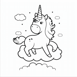 Einhorn auf einer Wolke - Magisches Einhorn auf Wolke Ausmalbild