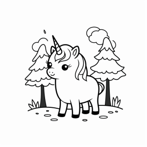 Einhorn im Wald - Einhorn im Zauberwald Ausmalbild