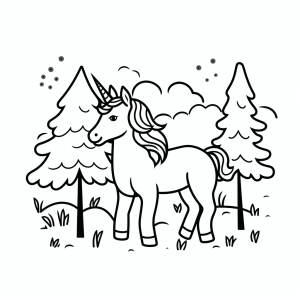 Einhorn im Wald - Einhorn Zauberwald Ausmalbild