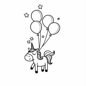 Einhorn-und-Ballonfahrt - Ausmalbild Einhorn mit Ballons