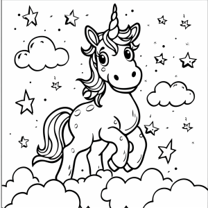 Einhorn und funkelnde Sterne am Himmel - Lächelndes Einhorn unter funkelnden Sternen