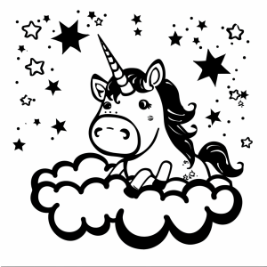 Einhorn und funkelnde Sterne am Himmel - Einhorn im Sternenhimmel Ausmalbild