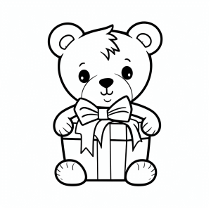 Geschenke - Teddybär mit Geschenk Ausmalbild