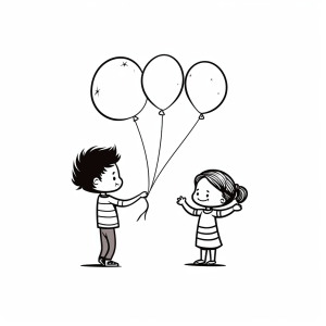 Luftballons - Kinder mit Luftballons Ausmalbild