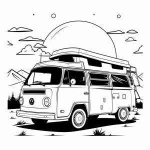 Retro Camper Van - Retro Reisevan zum Ausmalen